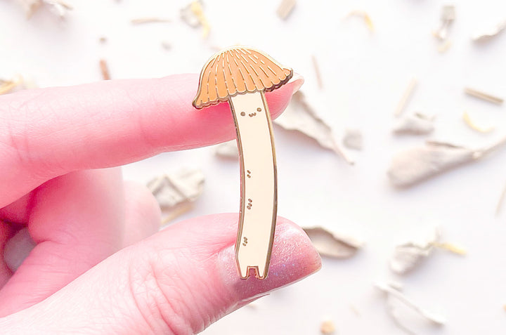 Chibi Orange Bonnet Mushroom (Mycena acicula) Enamel Pin