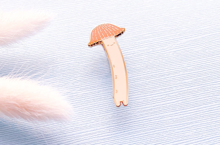 Chibi Orange Bonnet Mushroom (Mycena acicula) Enamel Pin