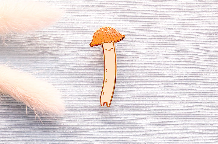 Chibi Orange Bonnet Mushroom (Mycena acicula) Enamel Pin