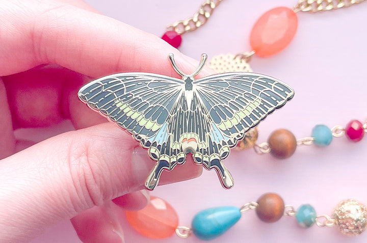 Paris Peacock Butterfly (Papilio paris) Enamel Pin