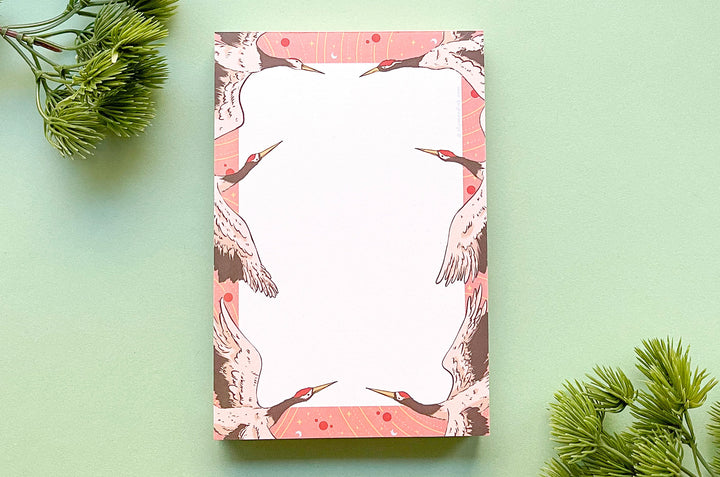 Red Crowned Cranes Dotted Grid Notepad