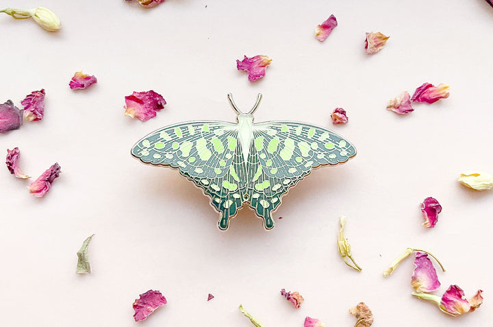 Spotted Jay Butterfly (Graphium agamemnon) Enamel Pin