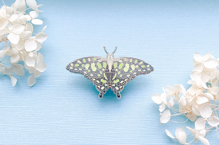 Spotted Jay Butterfly (Graphium agamemnon) Enamel Pin