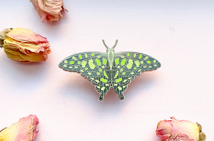 Spotted Jay Butterfly (Graphium agamemnon) Enamel Pin