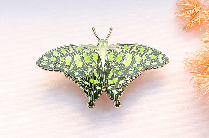 Spotted Jay Butterfly (Graphium agamemnon) Enamel Pin