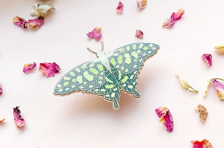 Spotted Jay Butterfly (Graphium agamemnon) Enamel Pin