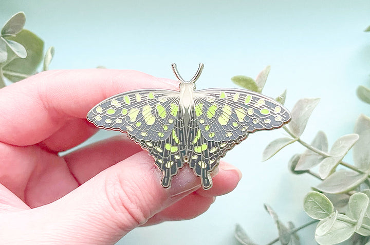 Spotted Jay Butterfly (Graphium agamemnon) Enamel Pin