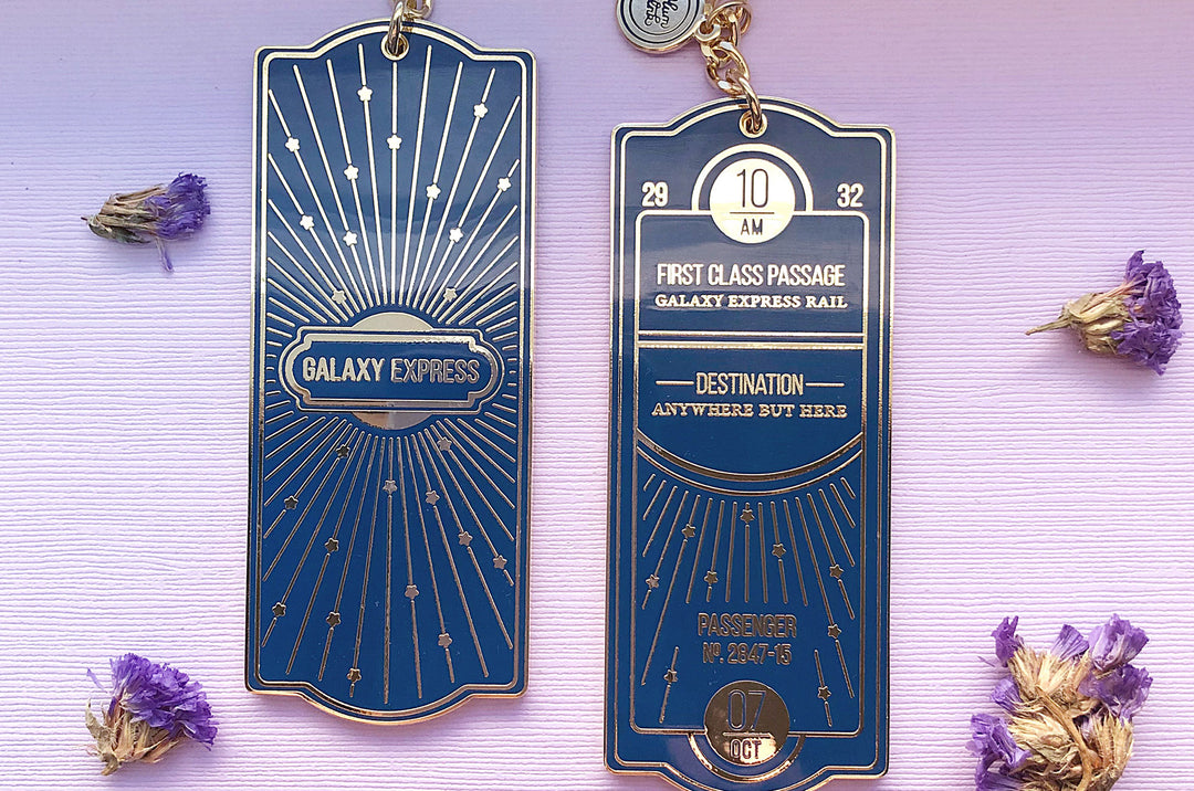 Navy and Gold Galaxy Express Train Ticket Charm