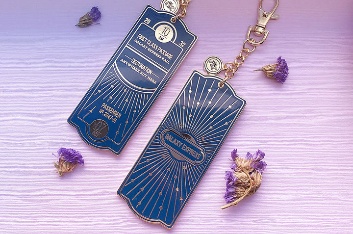 Navy and Gold Galaxy Express Train Ticket Charm