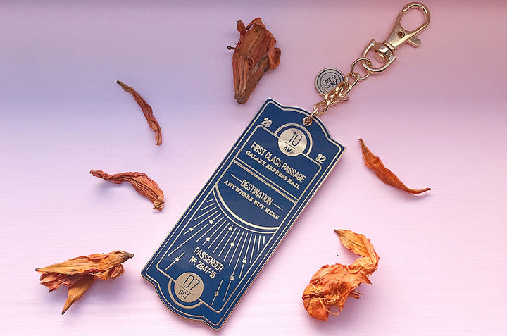 Navy and Gold Galaxy Express Train Ticket Charm