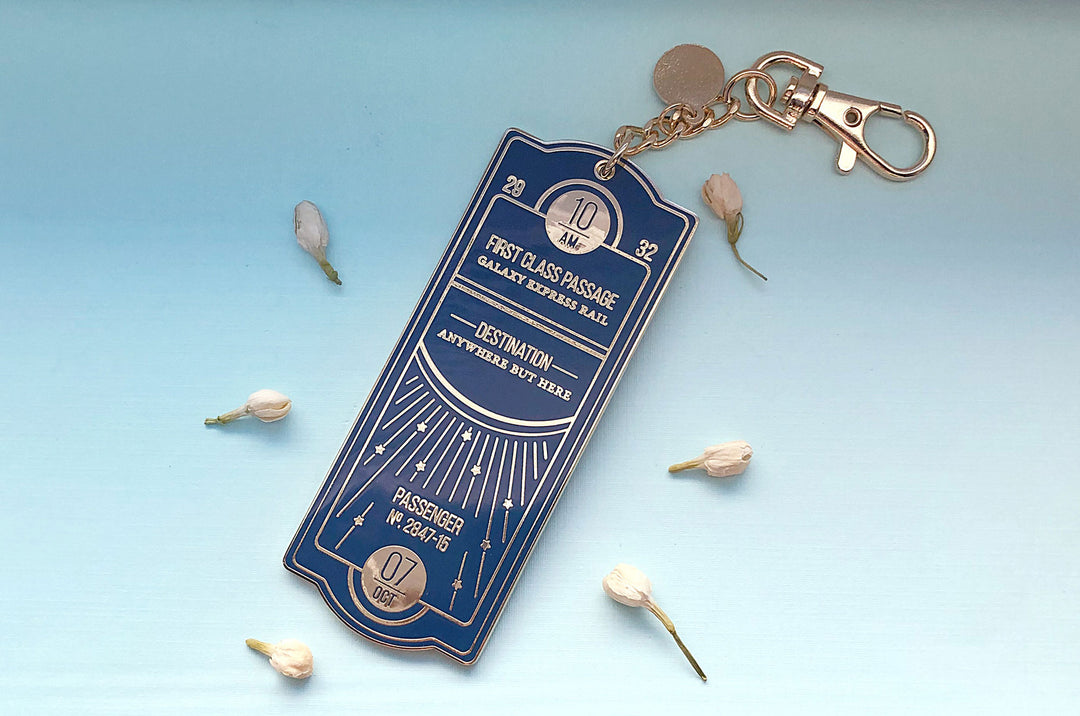 Navy and Gold Galaxy Express Train Ticket Charm