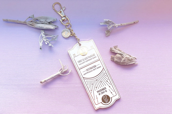 White and Gold Galaxy Express Train Ticket Charm