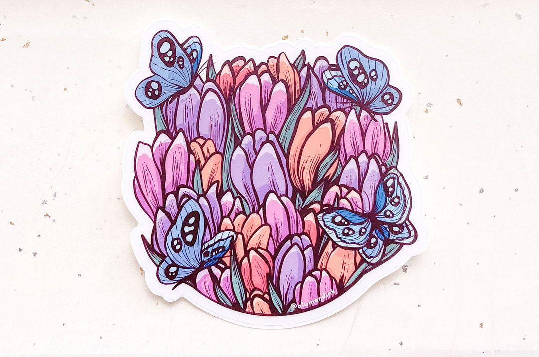 Tulips and Butterflies Clear Vinyl Sticker
