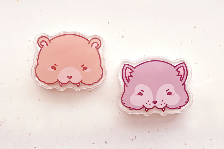 Munching Wolf and Bear Acrylic Clips Set