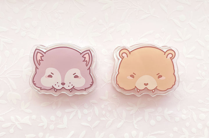 Munching Wolf and Bear Acrylic Clips Set