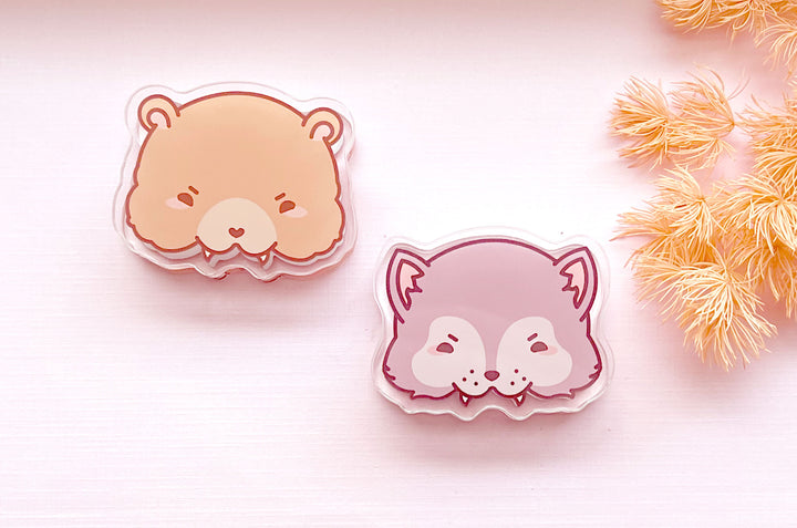 Munching Wolf and Bear Acrylic Clips Set