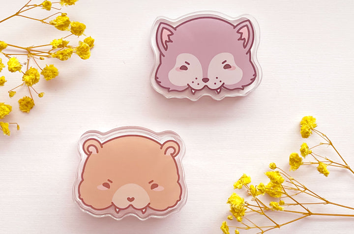 Munching Wolf and Bear Acrylic Clips Set