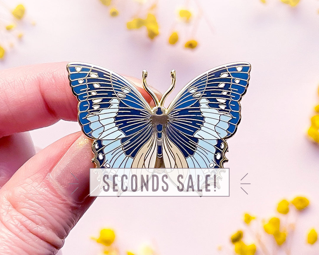 African Bluewing Butterfly Enamel Pin (Seconds)