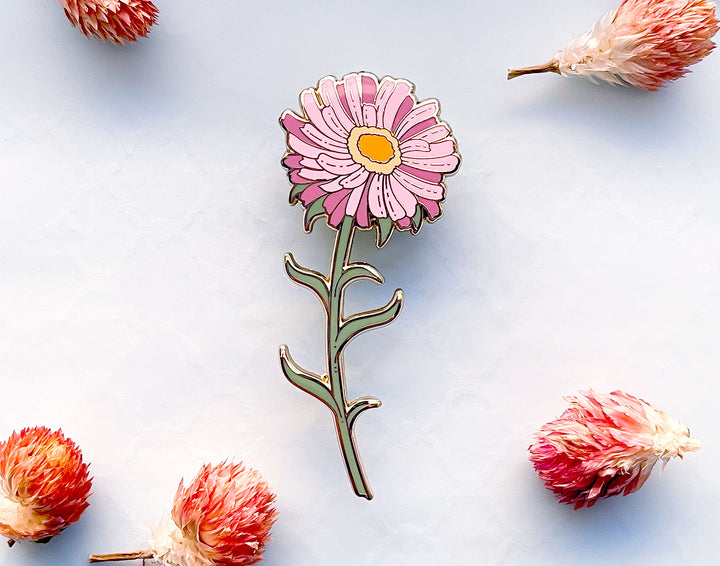 Pink Alpine Aster (Aster alpinus) Enamel Pin