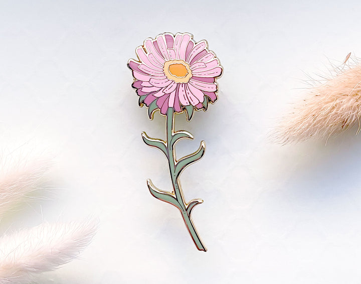 Pink Alpine Aster (Aster alpinus) Enamel Pin