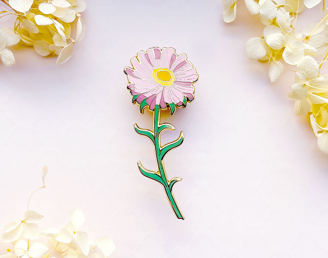 Pink Alpine Aster (Aster alpinus) Enamel Pin