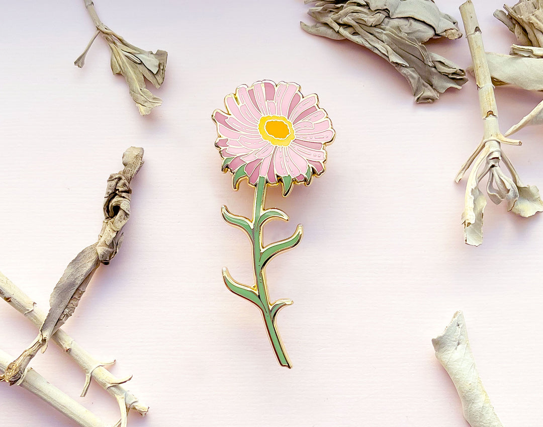 Pink Alpine Aster (Aster alpinus) Enamel Pin