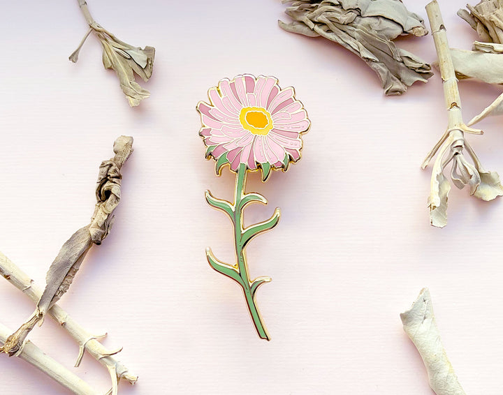 Pink Alpine Aster (Aster alpinus) Enamel Pin