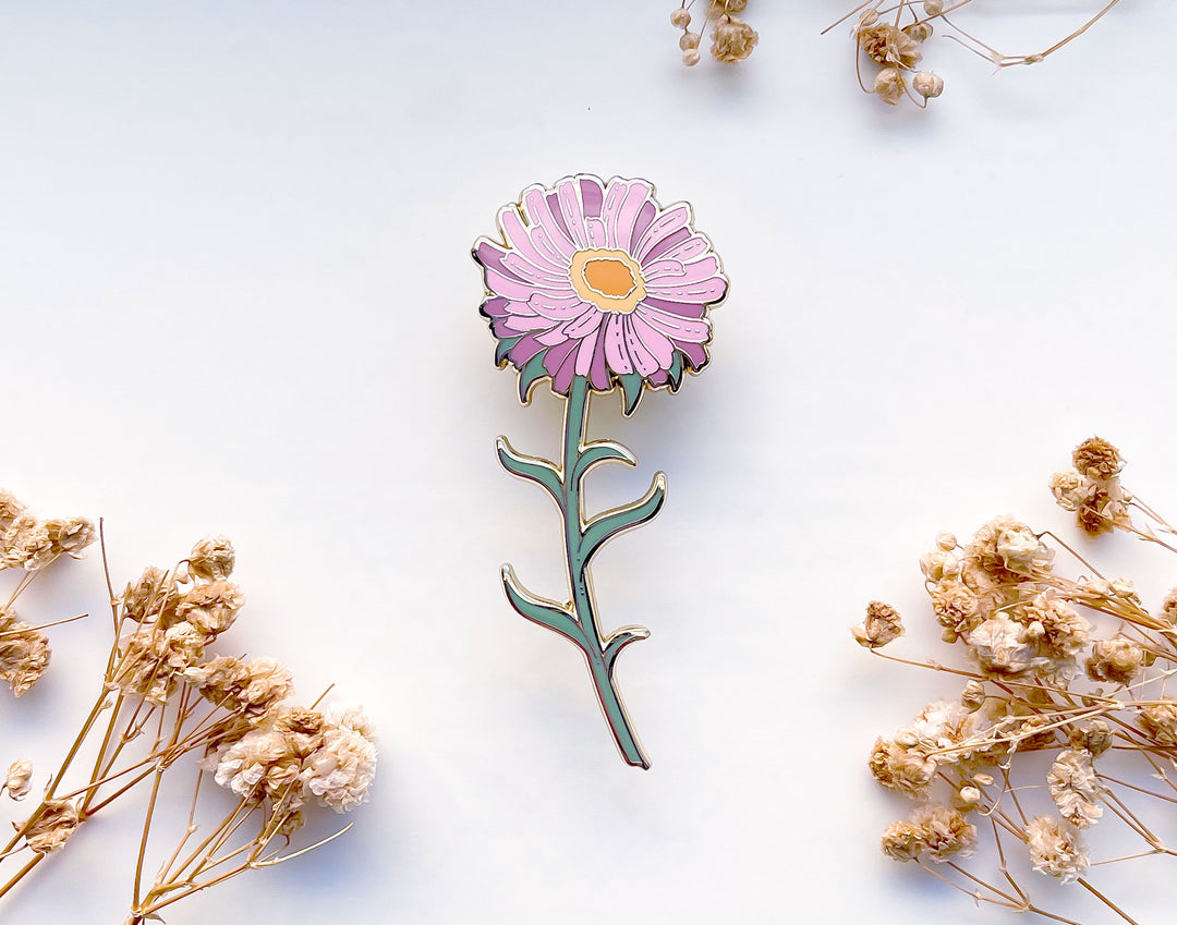 Pink Alpine Aster (Aster alpinus) Enamel Pin