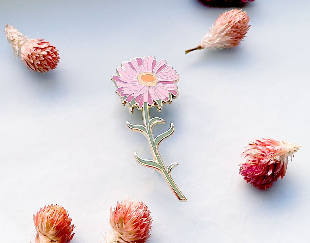 Pink Alpine Aster (Aster alpinus) Enamel Pin