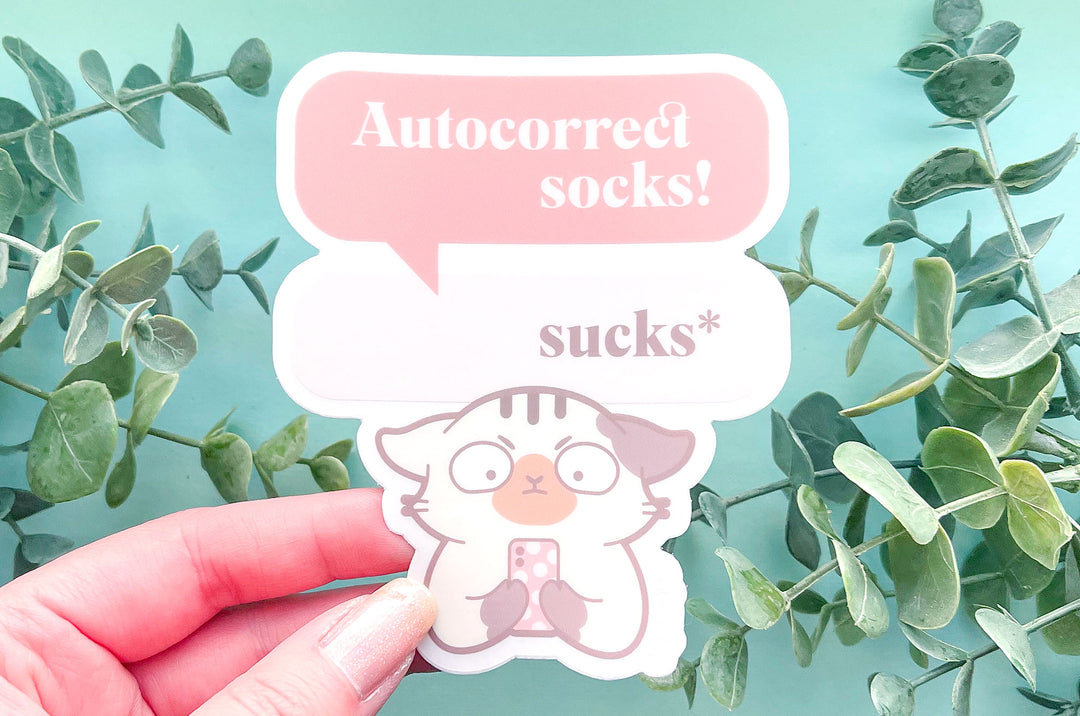Autocorrect Sucks Texting Cat Clear Vinyl Sticker