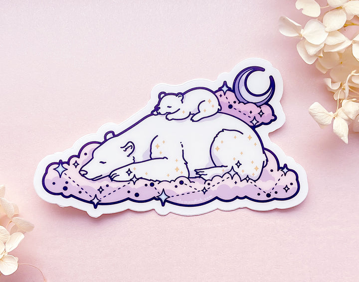 Sleeping Mama and Baby Bear Clear Vinyl Sticker