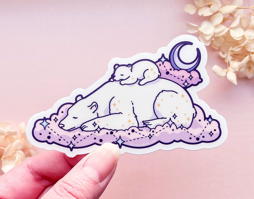 Sleeping Mama and Baby Bear Clear Vinyl Sticker