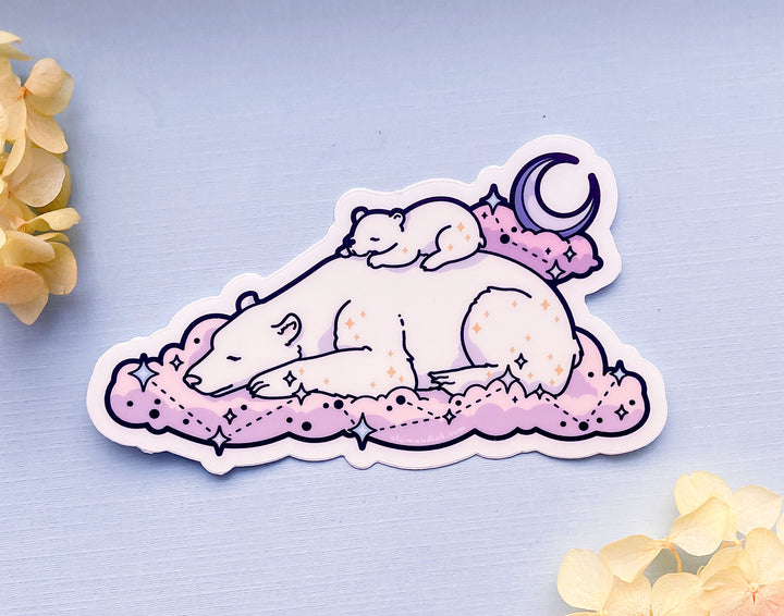 Sleeping Mama and Baby Bear Clear Vinyl Sticker