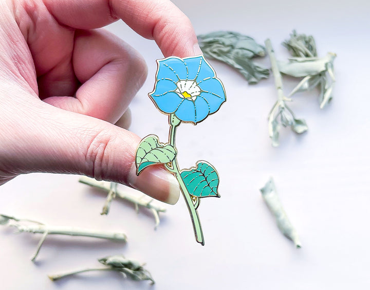 Blue Morning Glory (Ipomoea tricolor) Enamel Pin