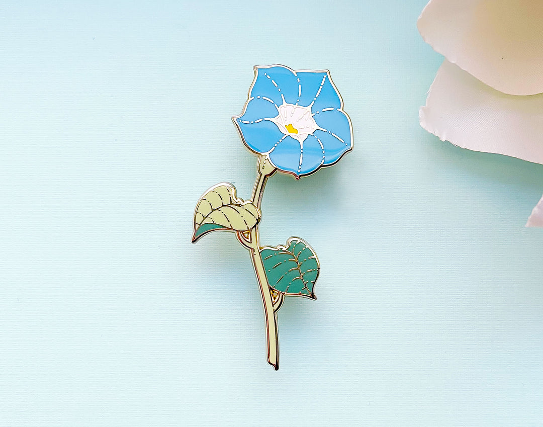 Blue Morning Glory (Ipomoea tricolor) Enamel Pin