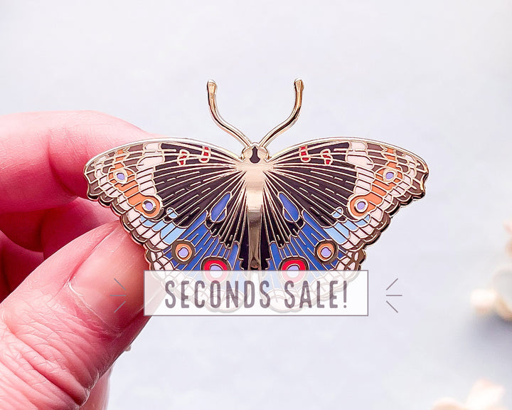 Blue Pansy Butterfly Enamel Pin (Seconds)
