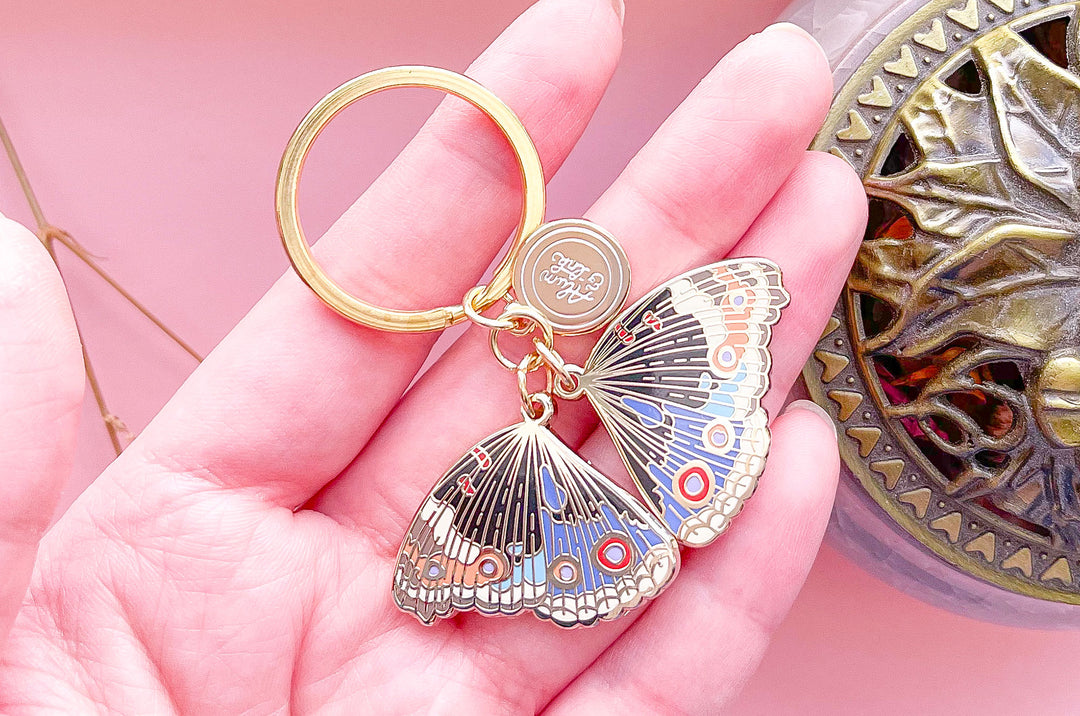 Blue Pansy Butterfly Wings Keychain Charm (Seconds)