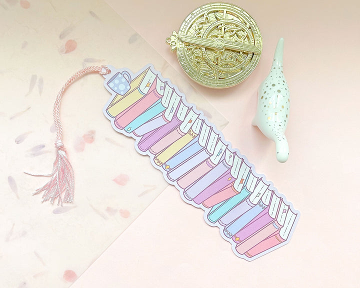 Austen Stack of Books Reading Tracker Bookmark With Pink Tassel