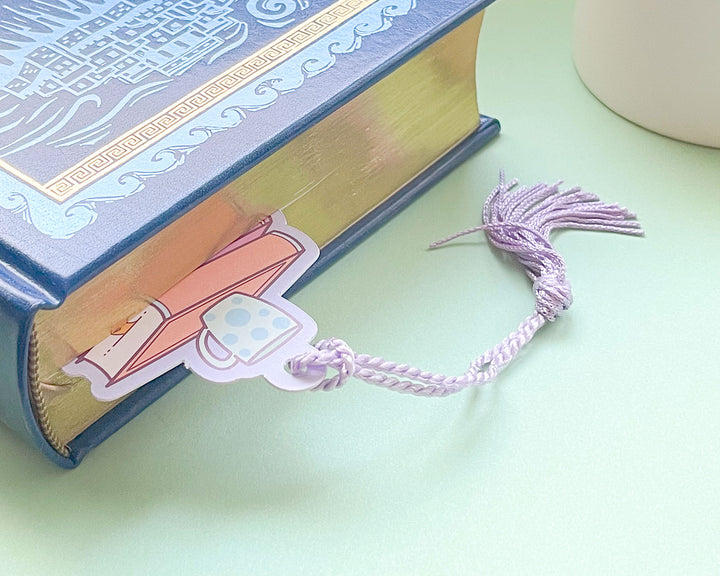 Shelley Stack of Books Reading Tracker Bookmark With Purple Tassel