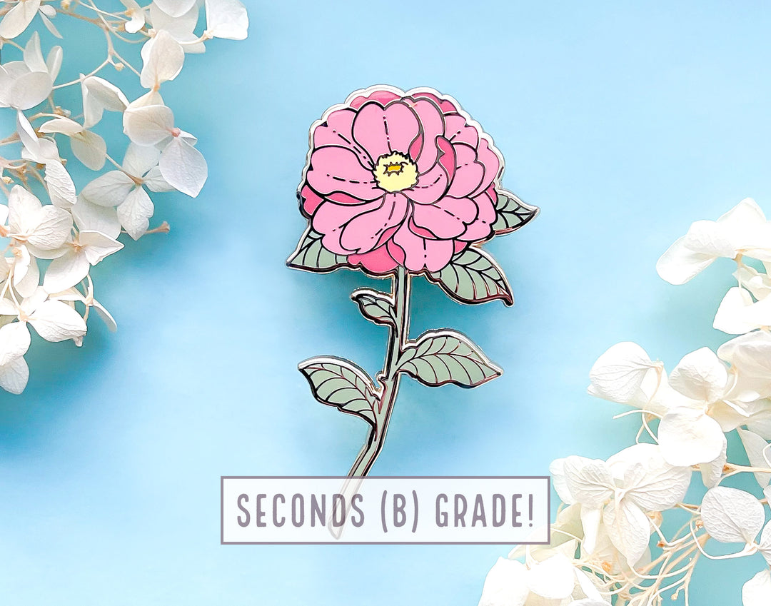 Red Pink Camellia Enamel Pin (Seconds)