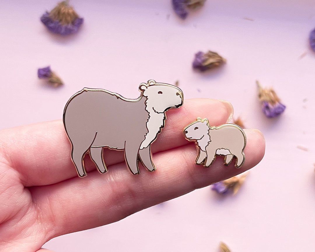 Capybara Mom and Pup Enamel Pin Set