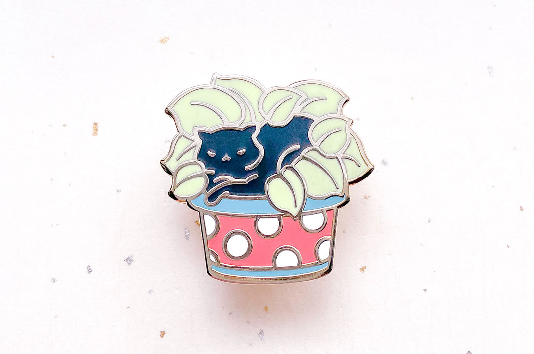 Cat Lying on Plant Enamel Pin