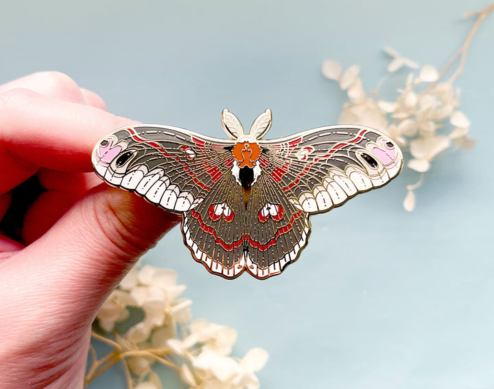 Cecrophia Moth (Hyalophora cecropia) Enamel Pin