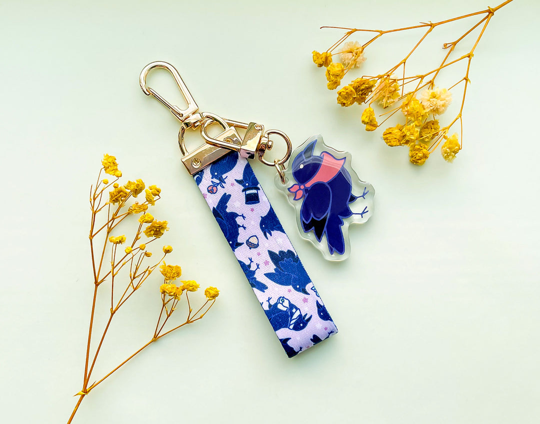 Corvids and Crows Mini Lanyard With Bandana Crow Acrylic Charm