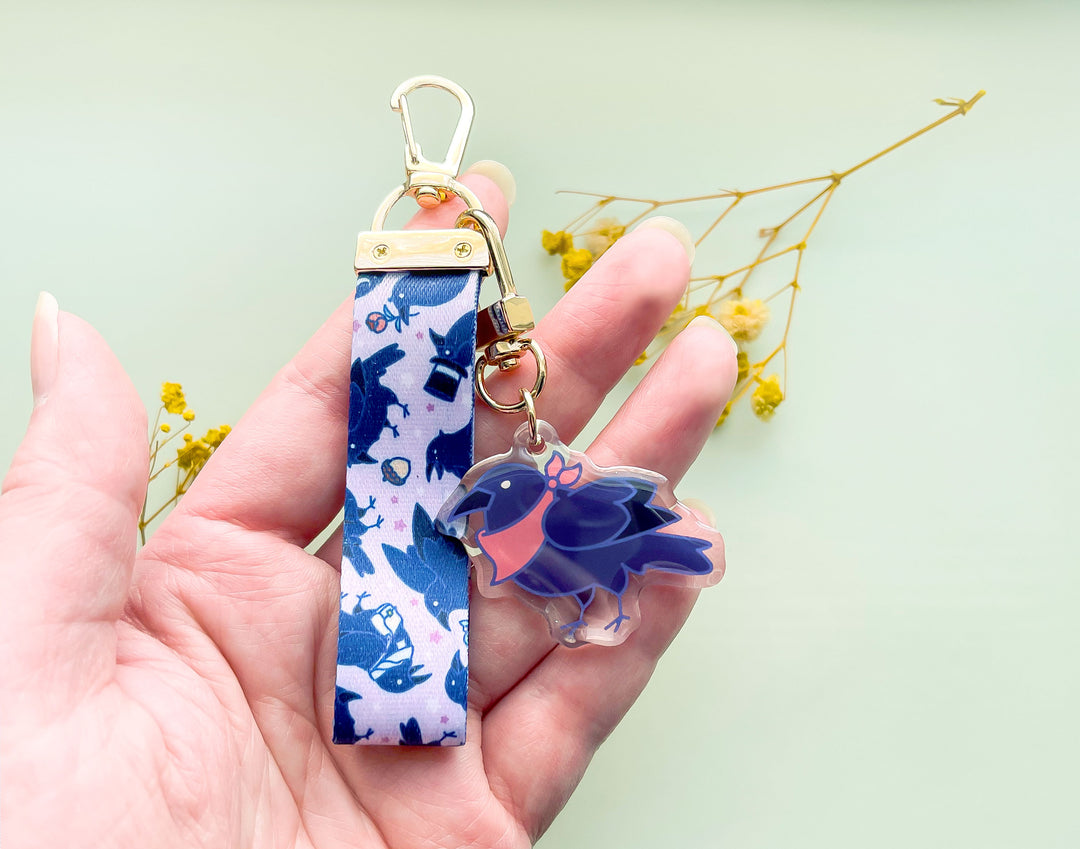 Corvids and Crows Mini Lanyard With Bandana Crow Acrylic Charm