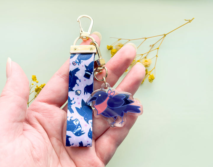Corvids and Crows Mini Lanyard With Bandana Crow Acrylic Charm