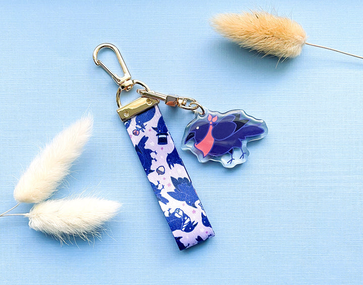 Corvids and Crows Mini Lanyard With Bandana Crow Acrylic Charm