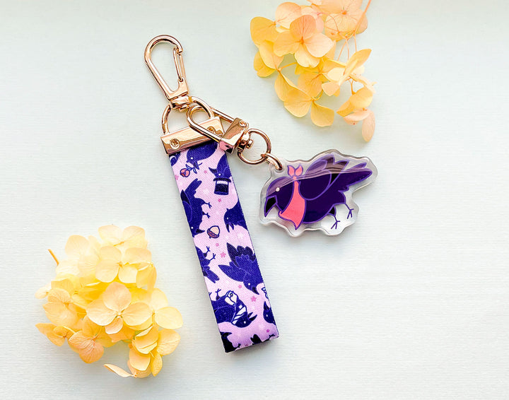 Corvids and Crows Mini Lanyard With Bandana Crow Acrylic Charm