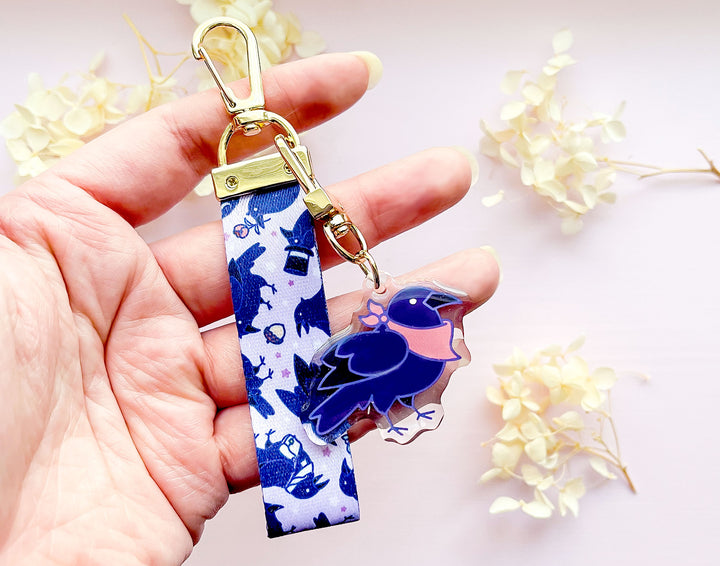 Corvids and Crows Mini Lanyard With Bandana Crow Acrylic Charm