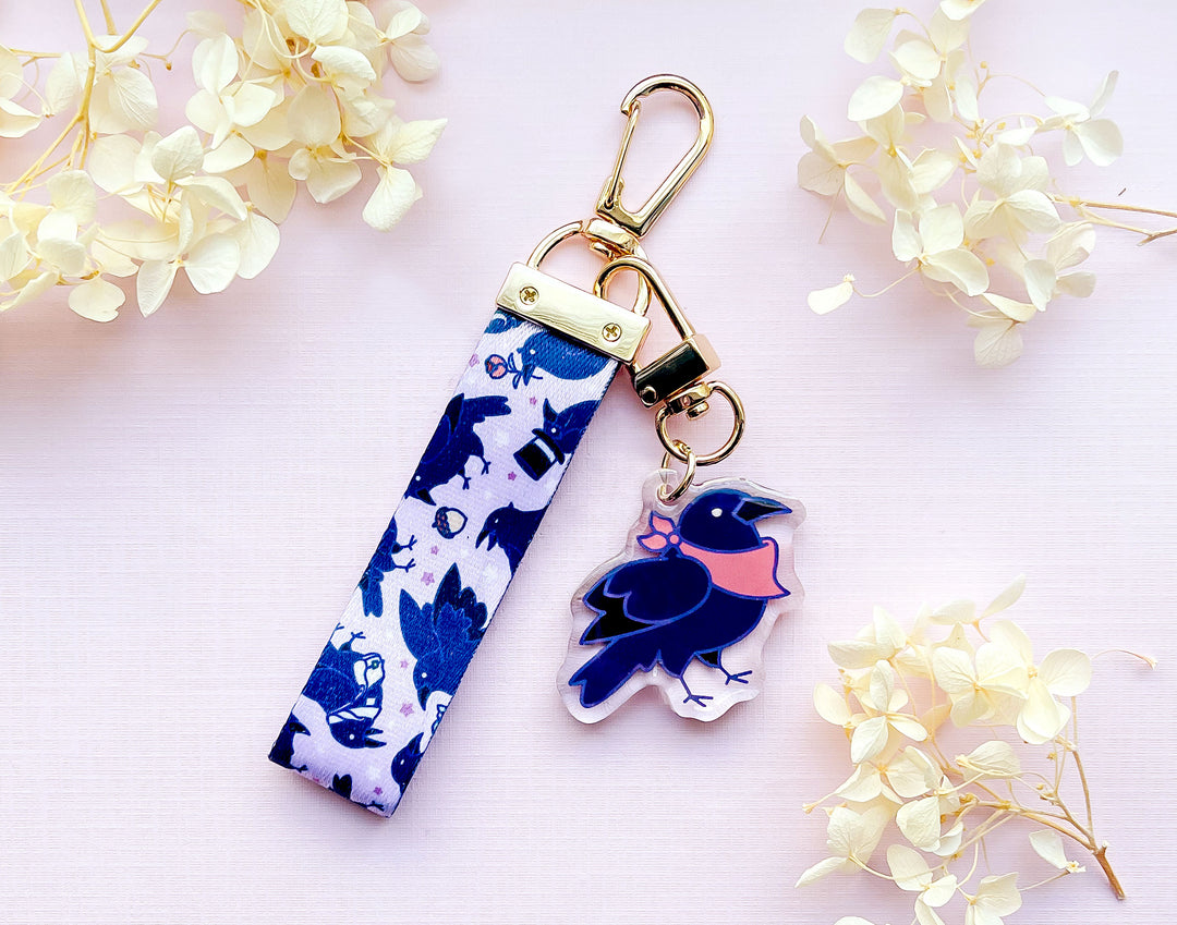 Corvids and Crows Mini Lanyard With Bandana Crow Acrylic Charm